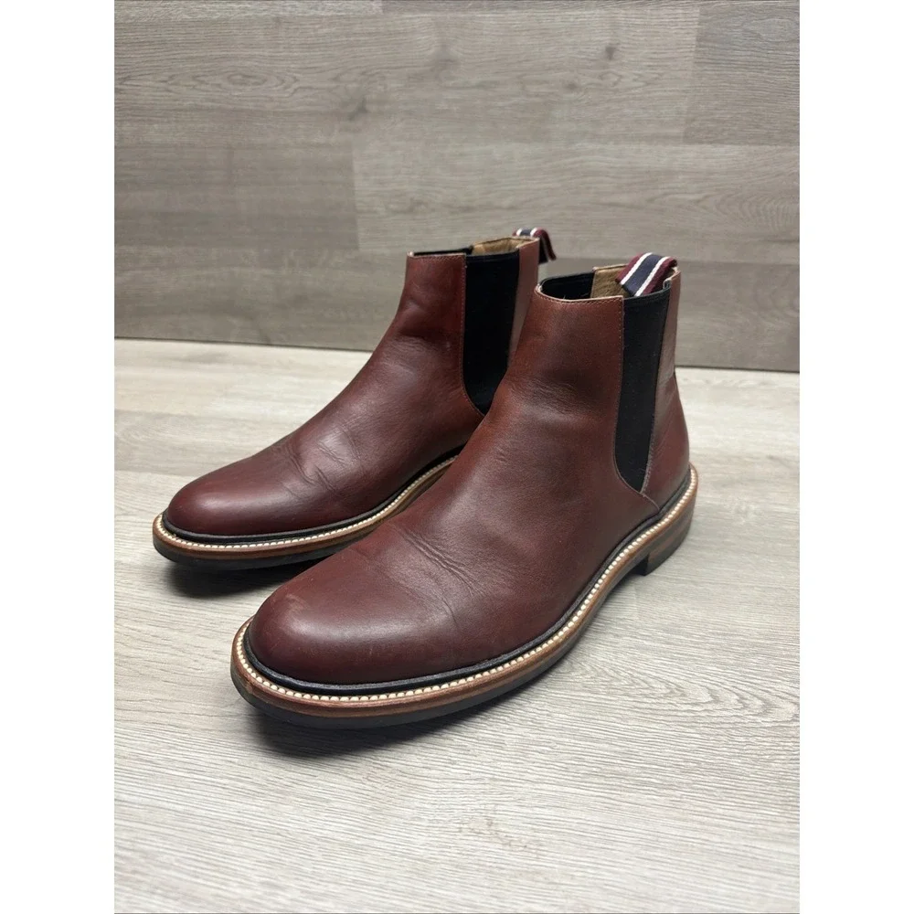 J Crew Chelsea Boot Oar Stripe Italian Leather J9018 Size 7.5 Mens Very Nice